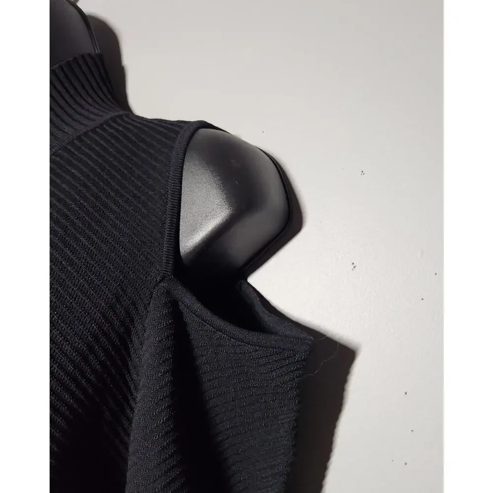 Donna Karan New York Women's Black Mock Neck Textured Cold-Shoulder Dress Size M